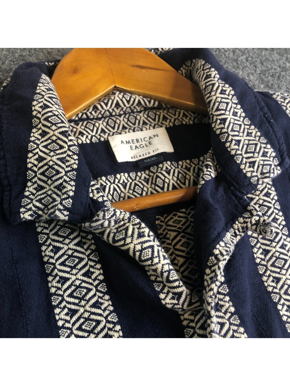 American Eagle Shirt Mens Small Blue Camp Loop Collar Knit Tiki Hawaiian Cotton